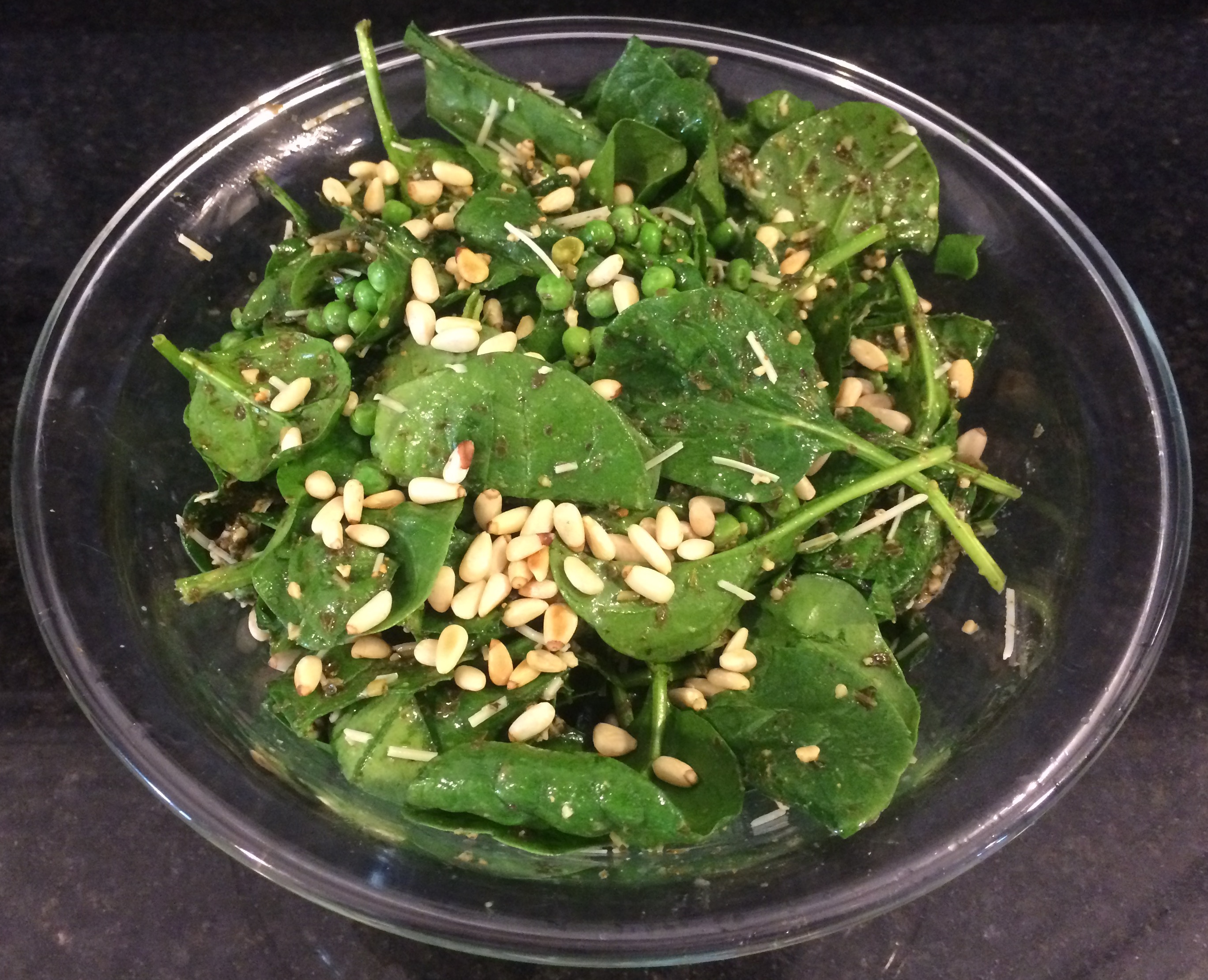 pesto pea salad in a bowl