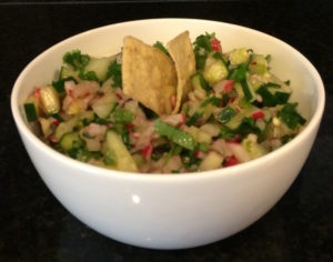 Radish and cucumber pico de gallo